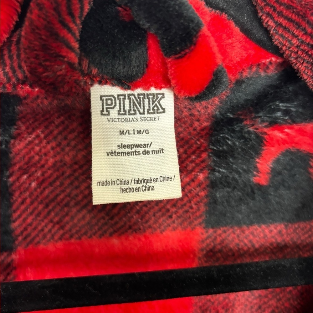 Victoria's Secret PINK Buffalo Plaid Plush Soft Cozy Robe Cabincore Size M/L - Picture 4 of 11